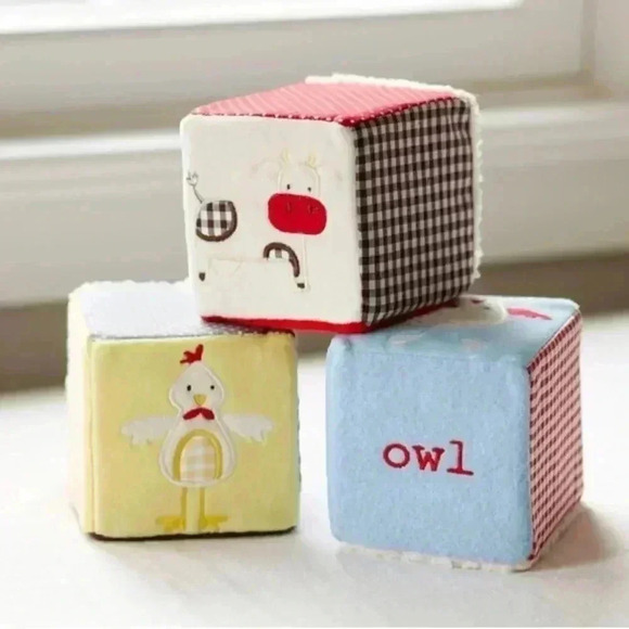 Pottery Barn Kids Farm Animal Plush Rattle Blocks Set - EUC - Picture 1 of 9